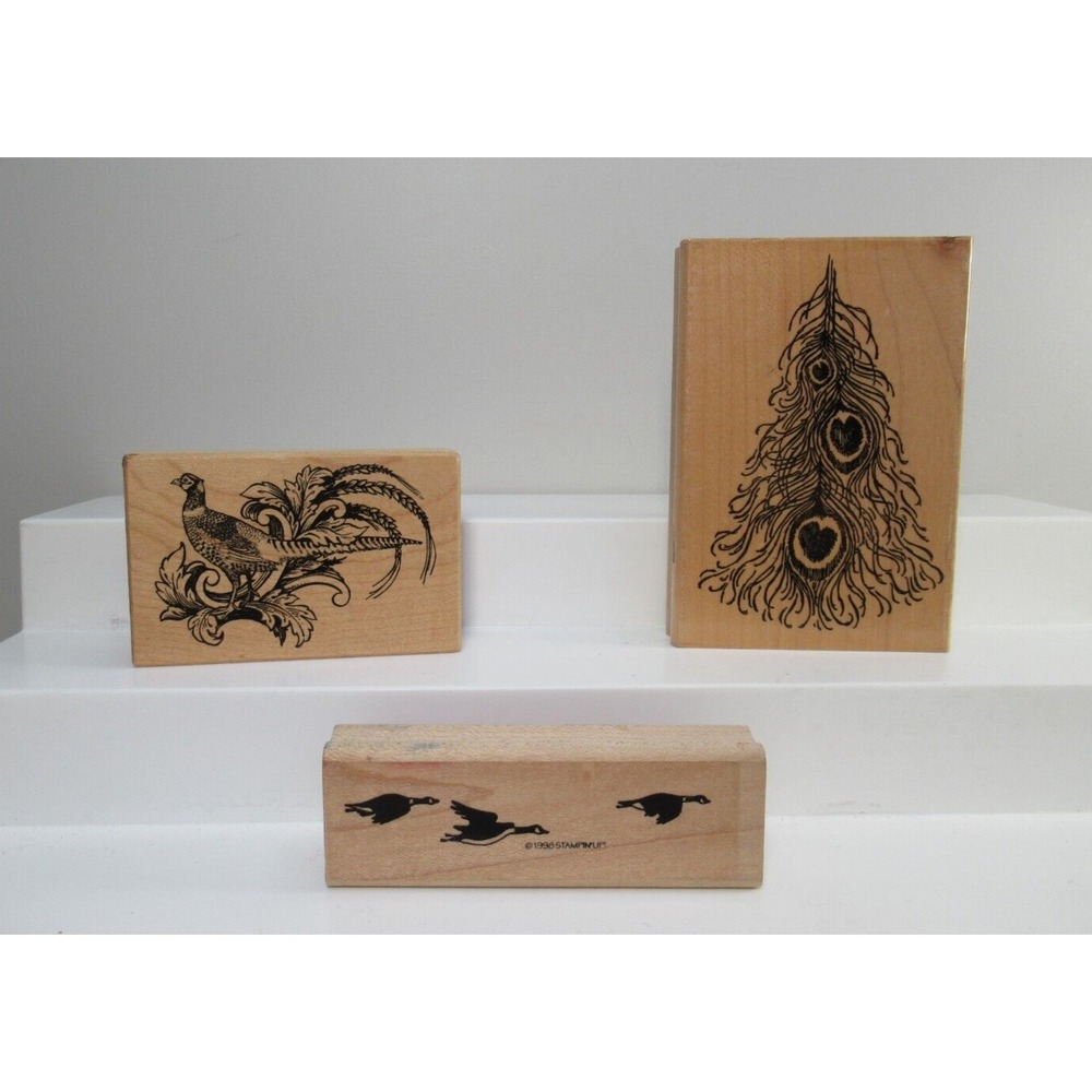 PSX Pheasant wheat wood rubber stamp Stampendous Peacock fan Stampin up Geese